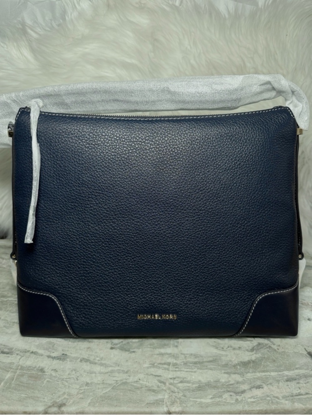Michael Kors Navy Pebbled Leather Crossbody Messenger Bag